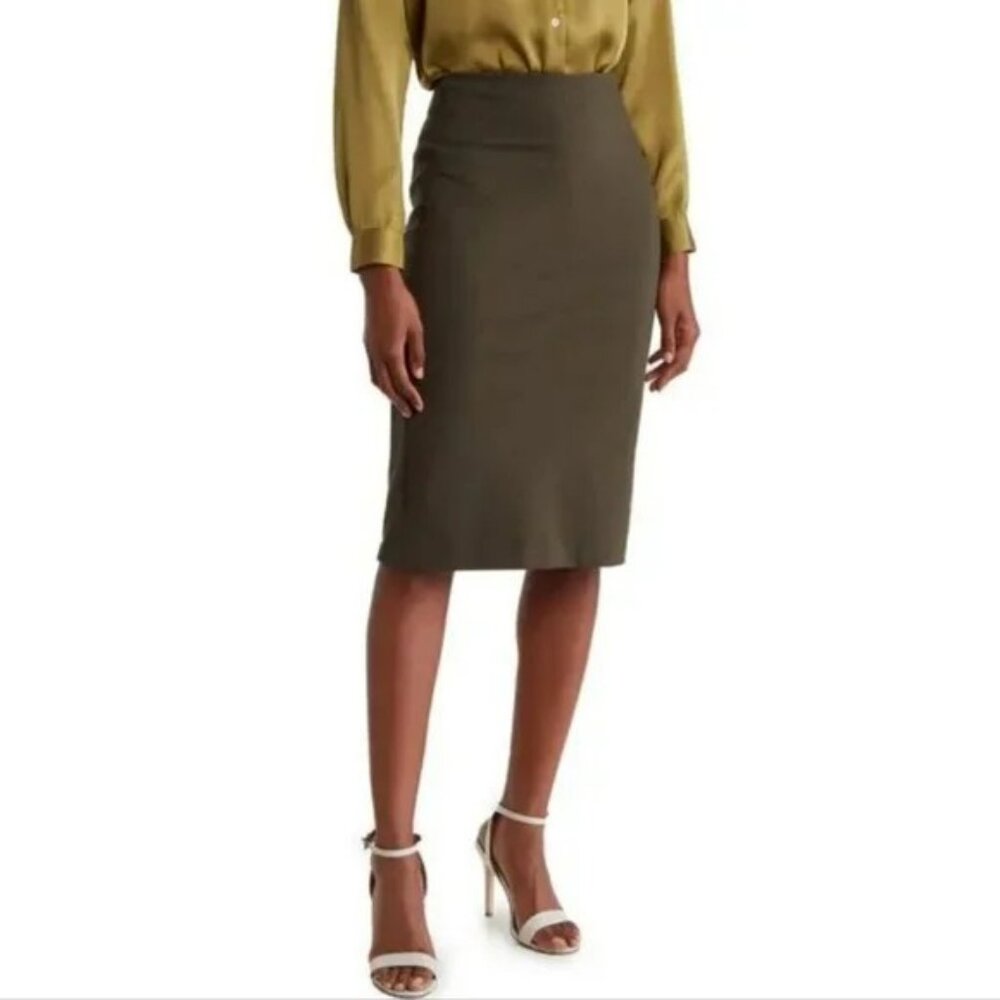 NWT T Tahari Classic Olive Pull On Ponte Pencil Skirt S